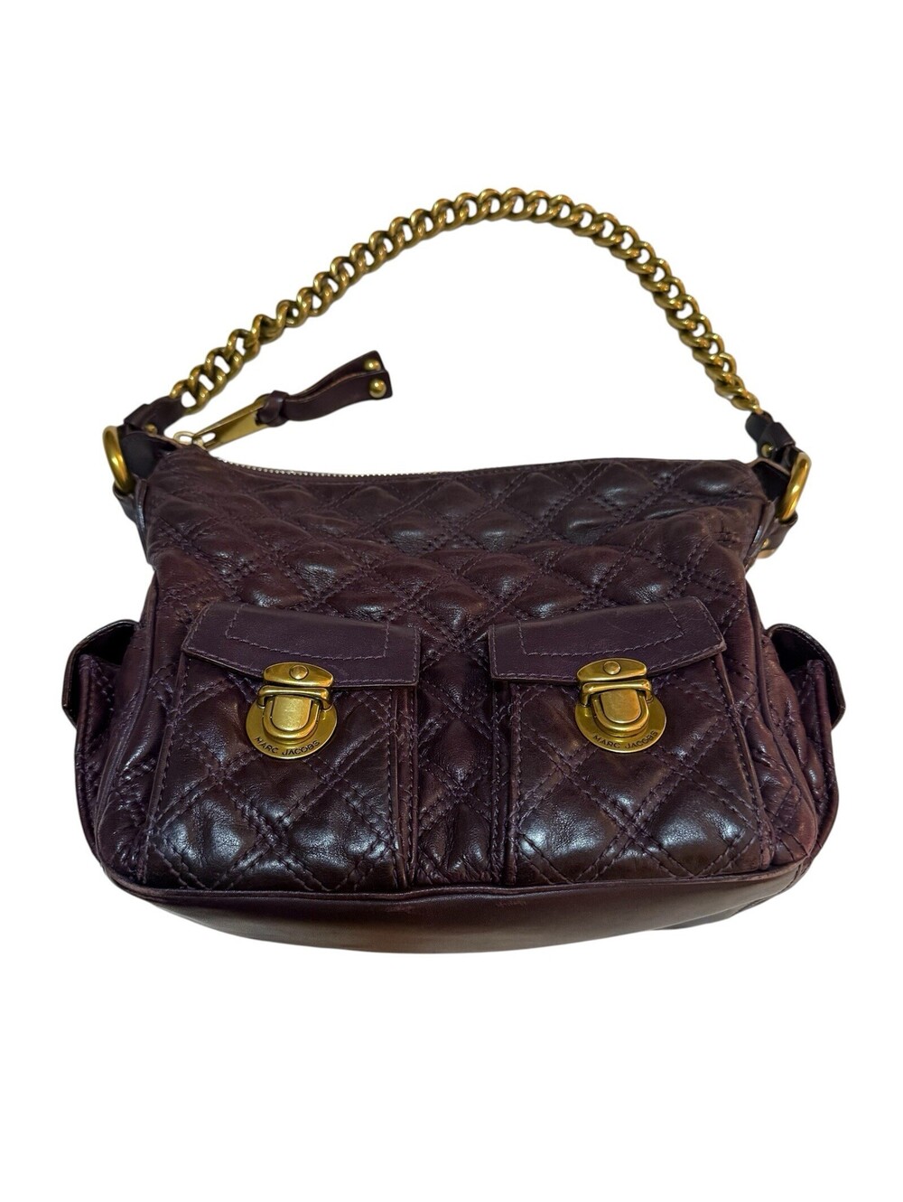 Marc Jacobs Blake Quilted Leather Chain Shoulder Bag Purple / Deep Plum Brass